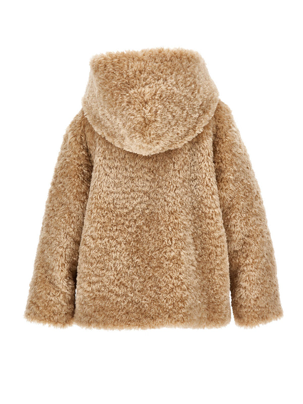 Giacca peluche con cappuccio Giubbotto Beige Autunno/Inverno